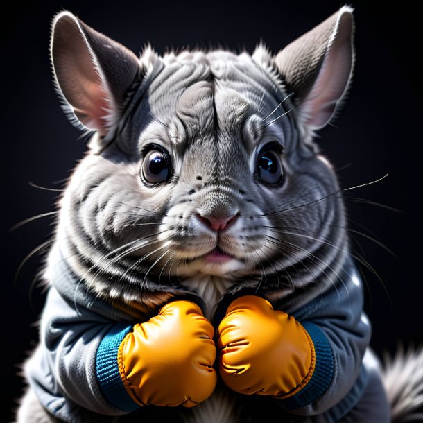 Image of a chinchillas in a gray gloves