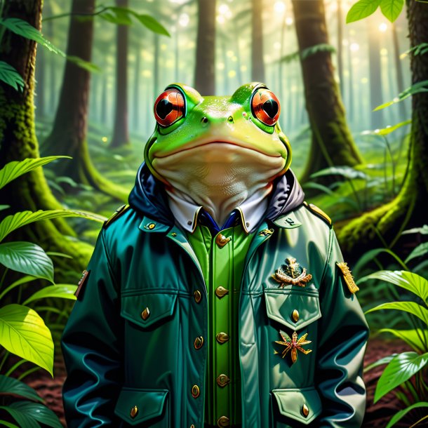 Dessin d'une grenouille dans une veste dans la forêt