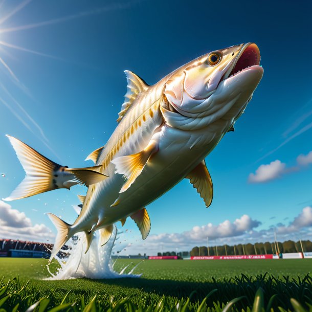 Image of a jumping of a haddock on the field