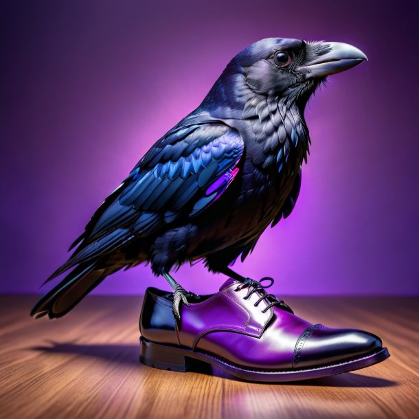 Photo d'un corbeau dans des chaussures violettes