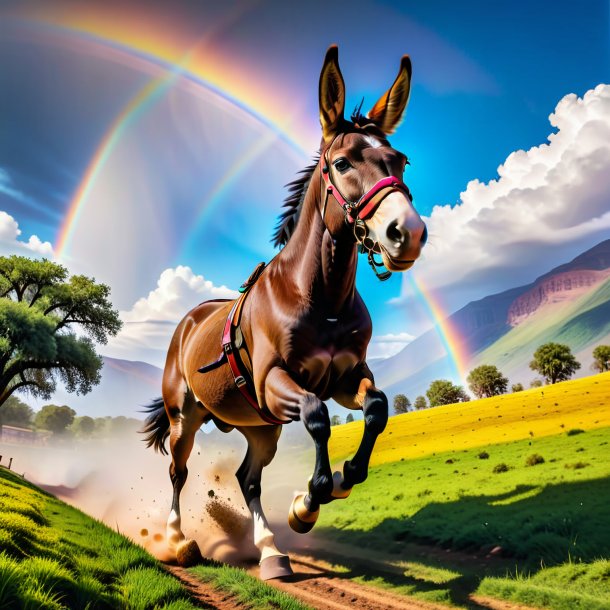 Pic of a jumping of a mule on the rainbow