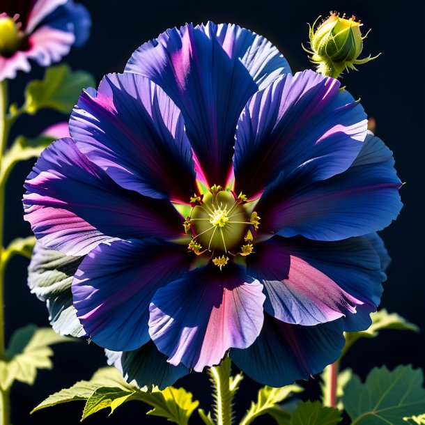 Depiction of a navy blue hollyhock