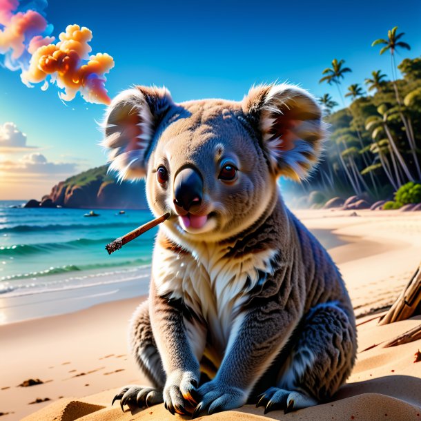 Picture of a smoking of a koala on the beach