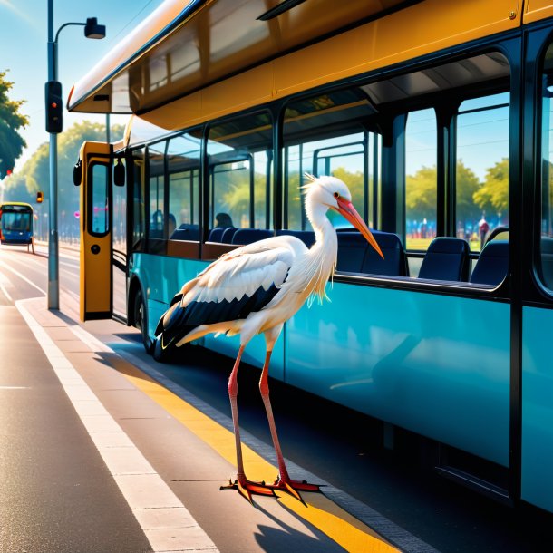 Pic d'une baignade d'une cigogne sur l'arrêt de bus