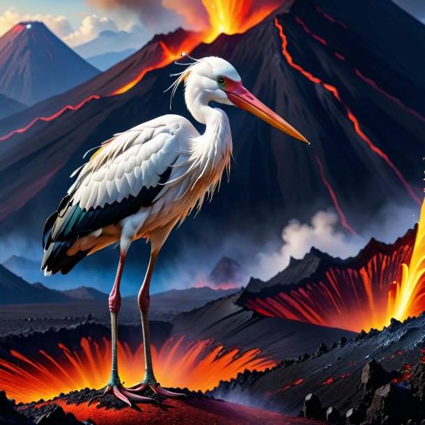 Picture of a drinking of a stork in the volcano