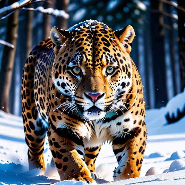 Picture of a threatening of a jaguar in the snow