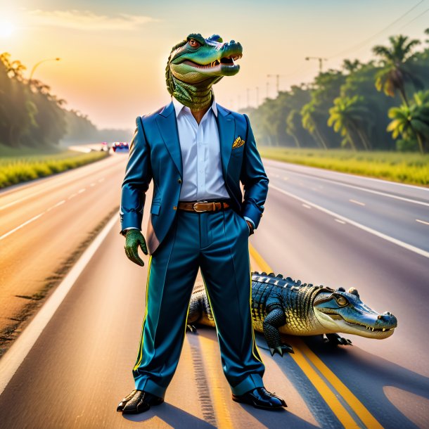 Foto de un caimán en un pantalón en la carretera