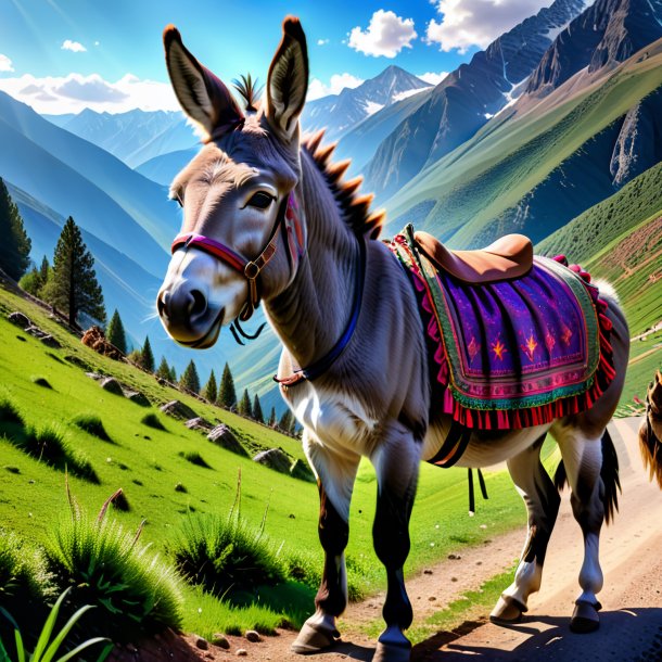 Pic of a donkey in a skirt in the mountains