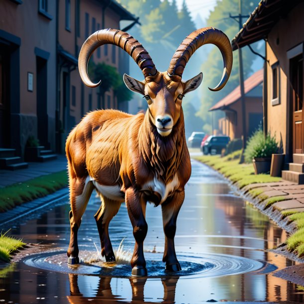 Illustration of a ibex in a belt in the puddle