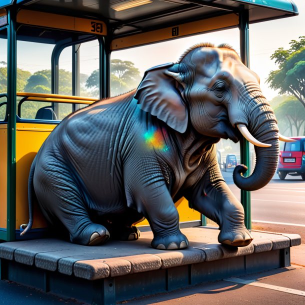 Foto de un elefante durmiendo en la parada de autobús