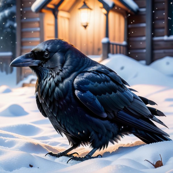 Photo d'un sommeil d'un corbeau dans la neige