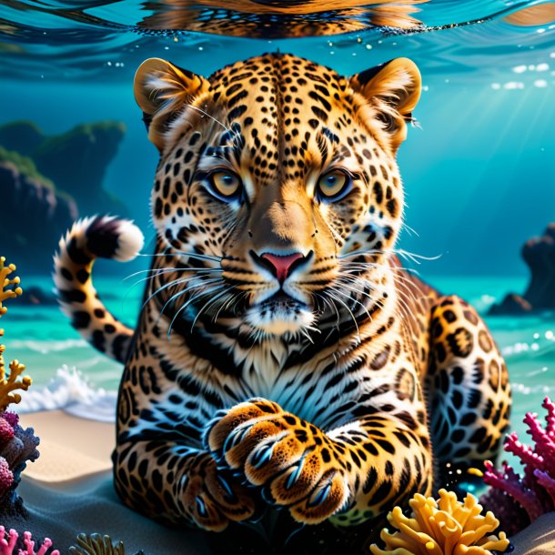 Picture of a leopard in a gloves in the sea