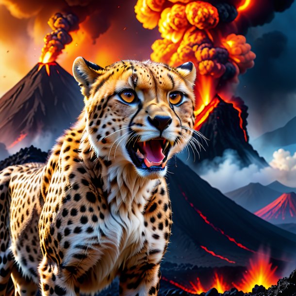 Picture of a crying of a cheetah in the volcano