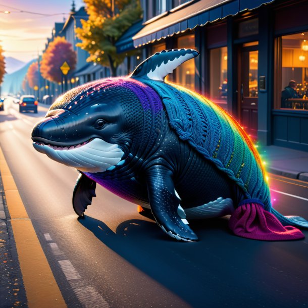 Photo of a whale in a sweater on the road