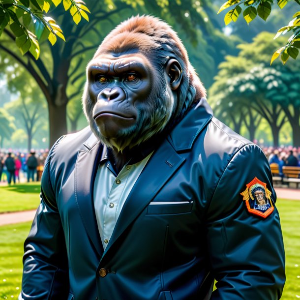 Picture of a gorilla in a jacket in the park