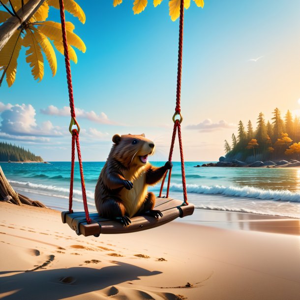 Picture of a swinging on a swing of a beaver on the beach