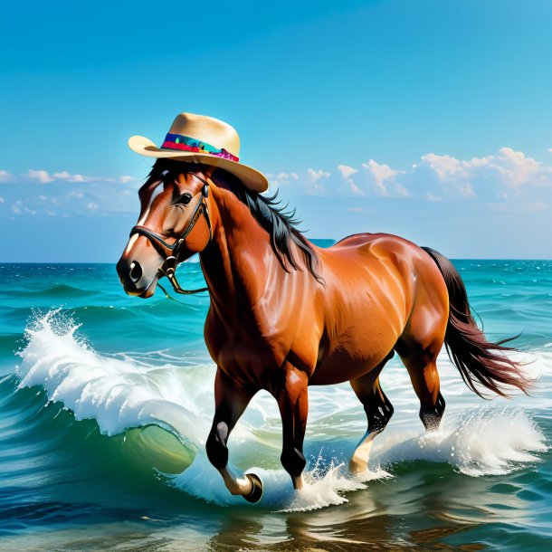 Image d'un cheval dans un chapeau dans la mer