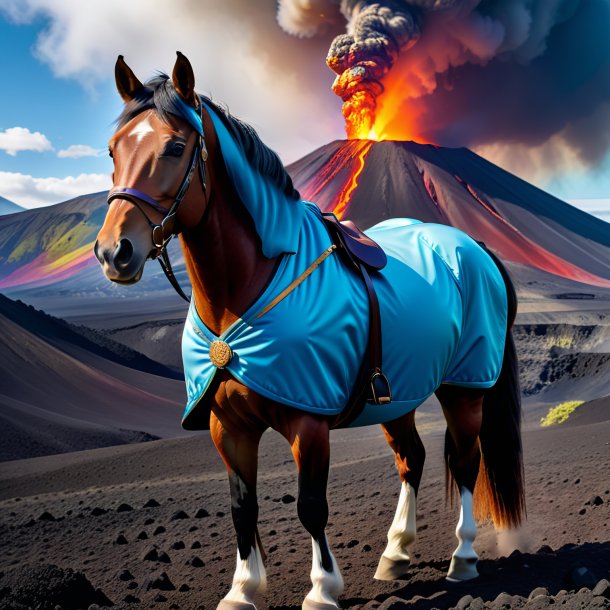 Image of a horse in a coat in the volcano