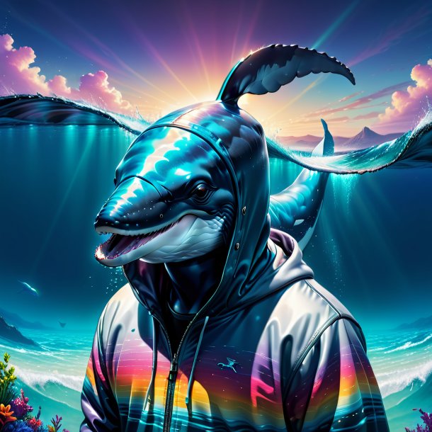 Illustration of a whale in a hoodie in the water