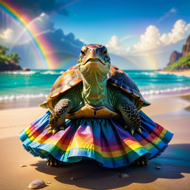 Foto de una tortuga en una falda en el arco iris