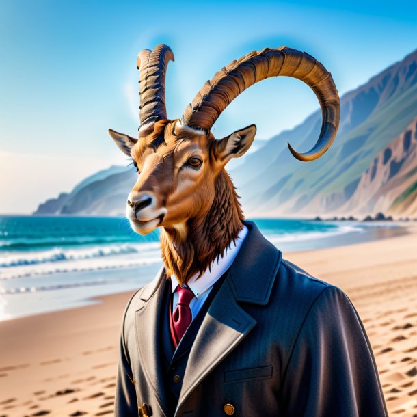 Picture of a ibex in a coat on the beach