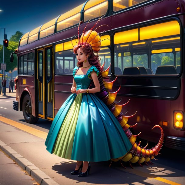 Image of a centipede in a dress on the bus stop