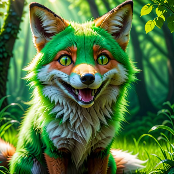 Pic of a green smiling fox