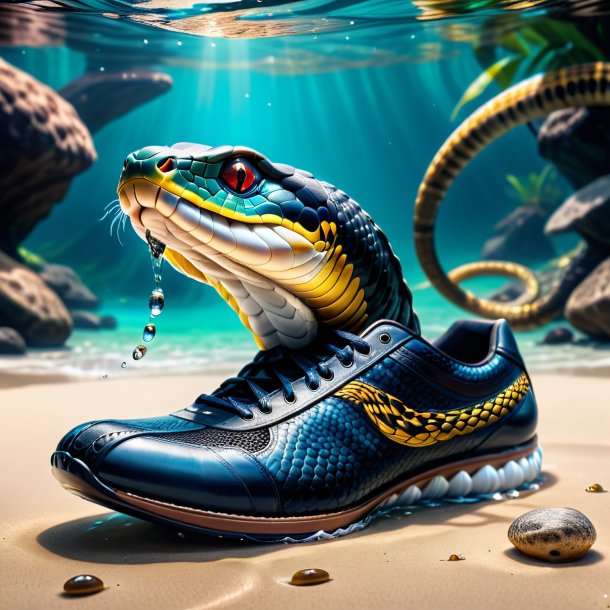 Picture of a king cobra in a shoes in the water