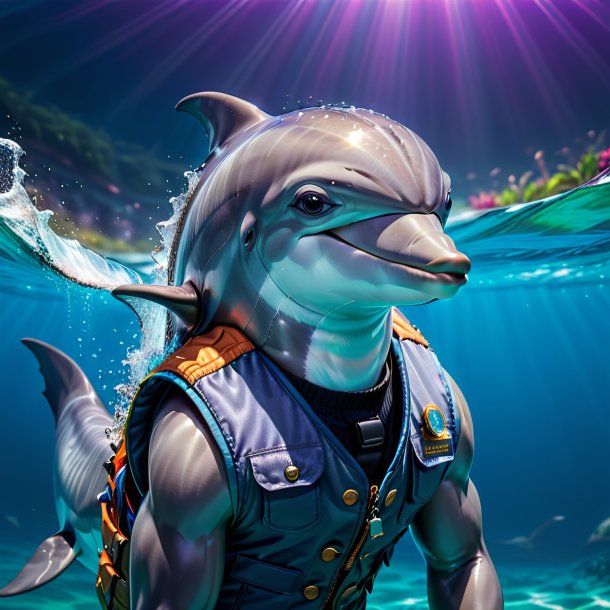 Pic of a dolphin in a vest in the water