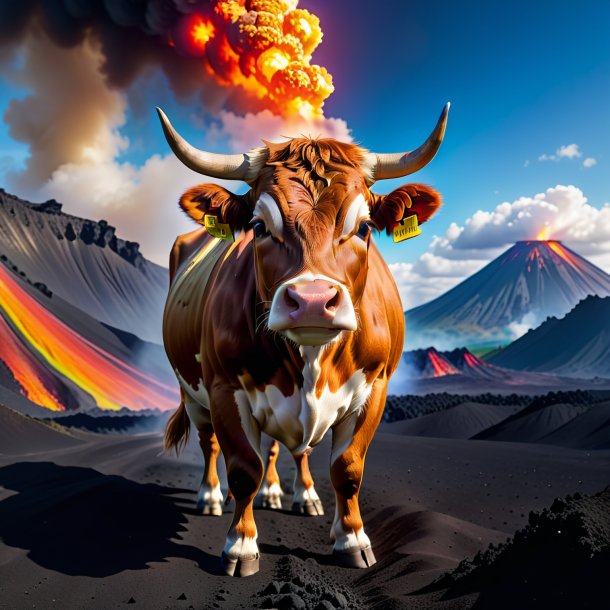 Foto de una vaca en un cinturón en el volcán