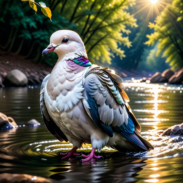 Image d'une colombe dans une veste dans la rivière