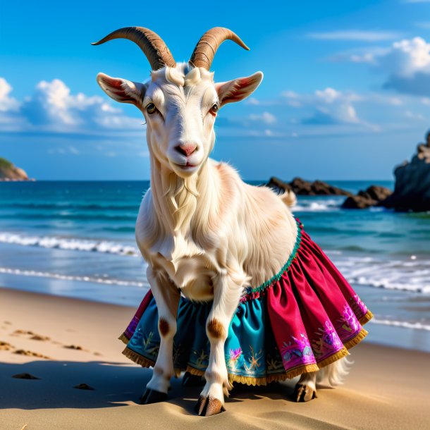 Photo of a goat in a skirt on the beach