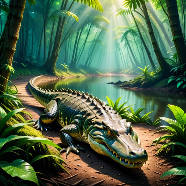 Pic d'une attente d'un crocodile dans la forêt