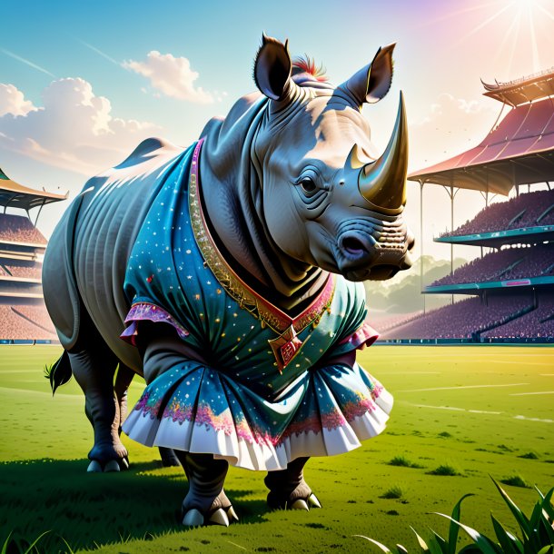 Illustration of a rhinoceros in a dress on the field