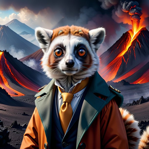 Drawing of a lemur in a coat in the volcano