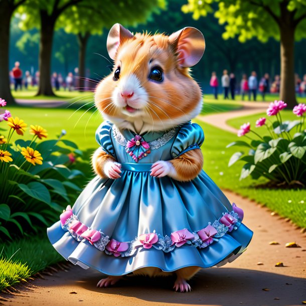 Image of a hamster in a dress in the park