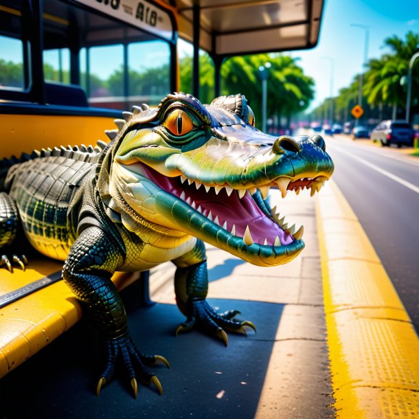 Foto de una sonrisa de un cocodrilo en la parada de autobús