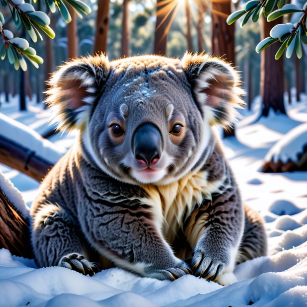 Image of a sleeping of a koala in the snow