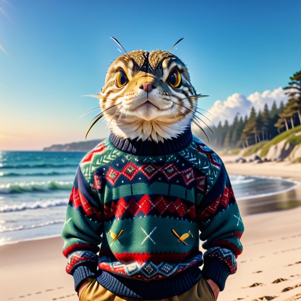 Picture of a pike in a sweater on the beach