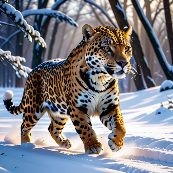 Pic of a dancing of a jaguar in the snow