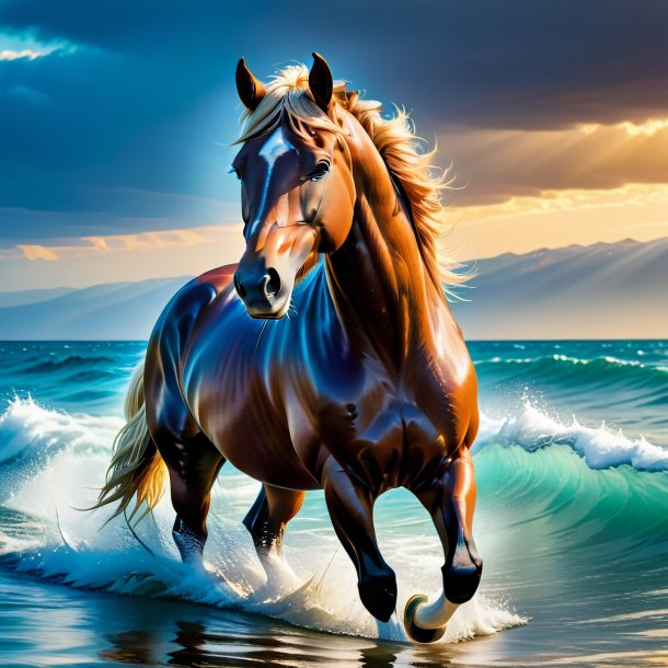 Picture of a horse in a coat in the sea