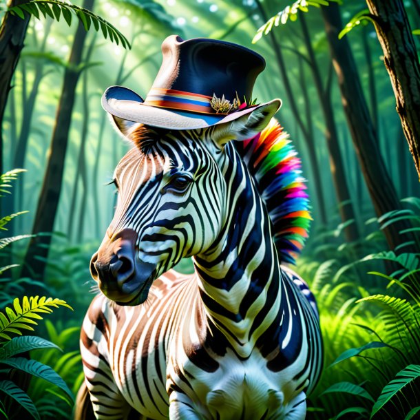 Pic of a zebra in a hat in the forest