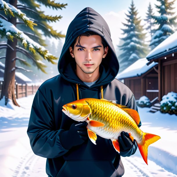 Pic of a carp in a hoodie in the snow