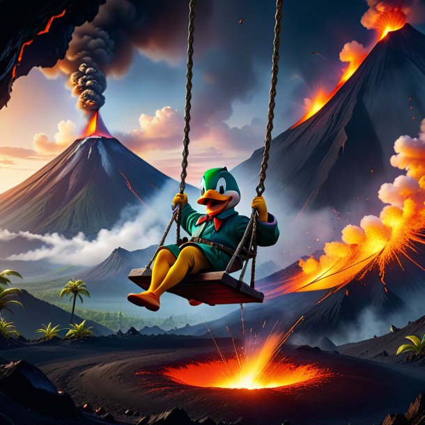 Photo of a swinging on a swing of a duck in the volcano