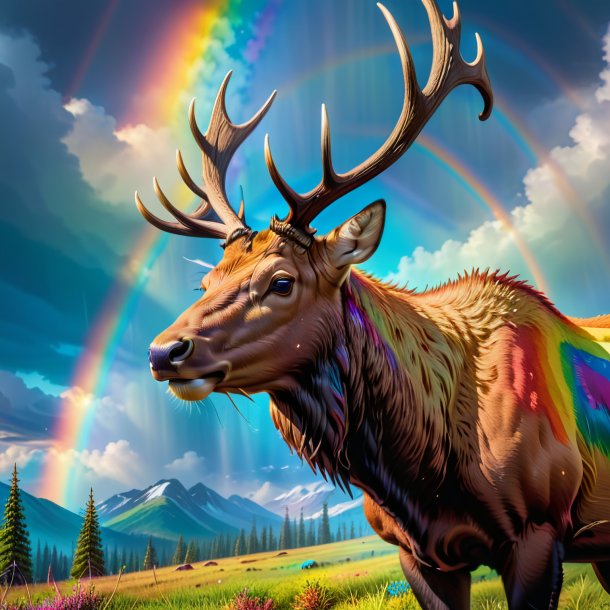 Photo of a crying of a elk on the rainbow