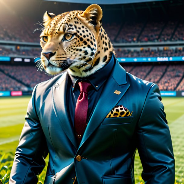 Picture of a leopard in a jacket on the field