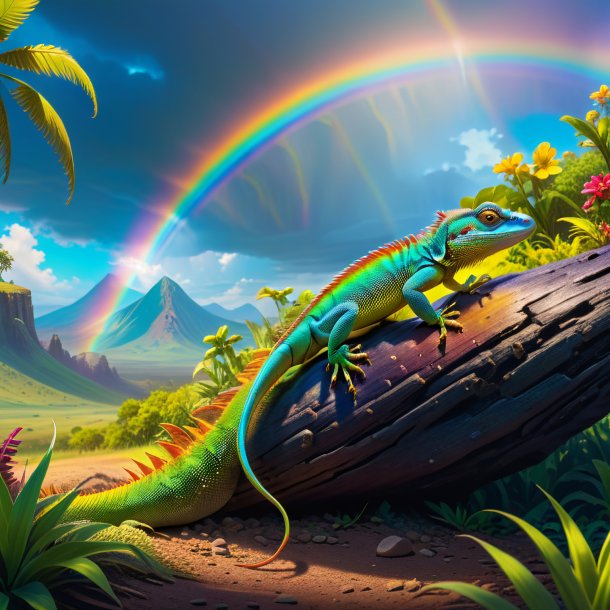 Image of a waiting of a lizard on the rainbow