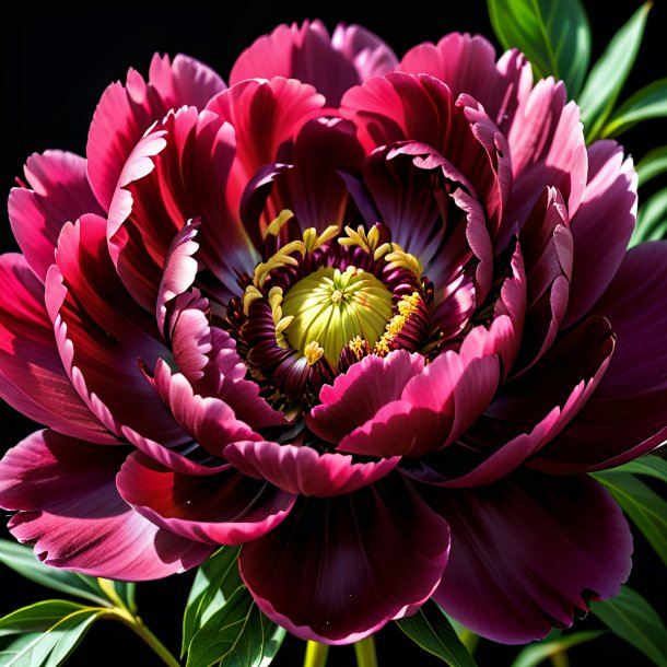 Depiction of a maroon peony