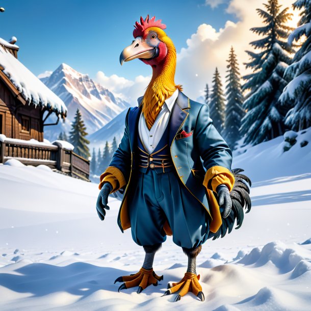 Photo of a dodo in a trousers in the snow