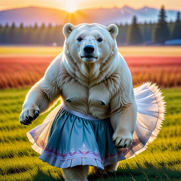 Imagem de um urso polar em uma saia no campo